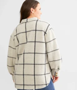 Z Supply Eyelash Plaid Shacket Heather Taupe Clearance