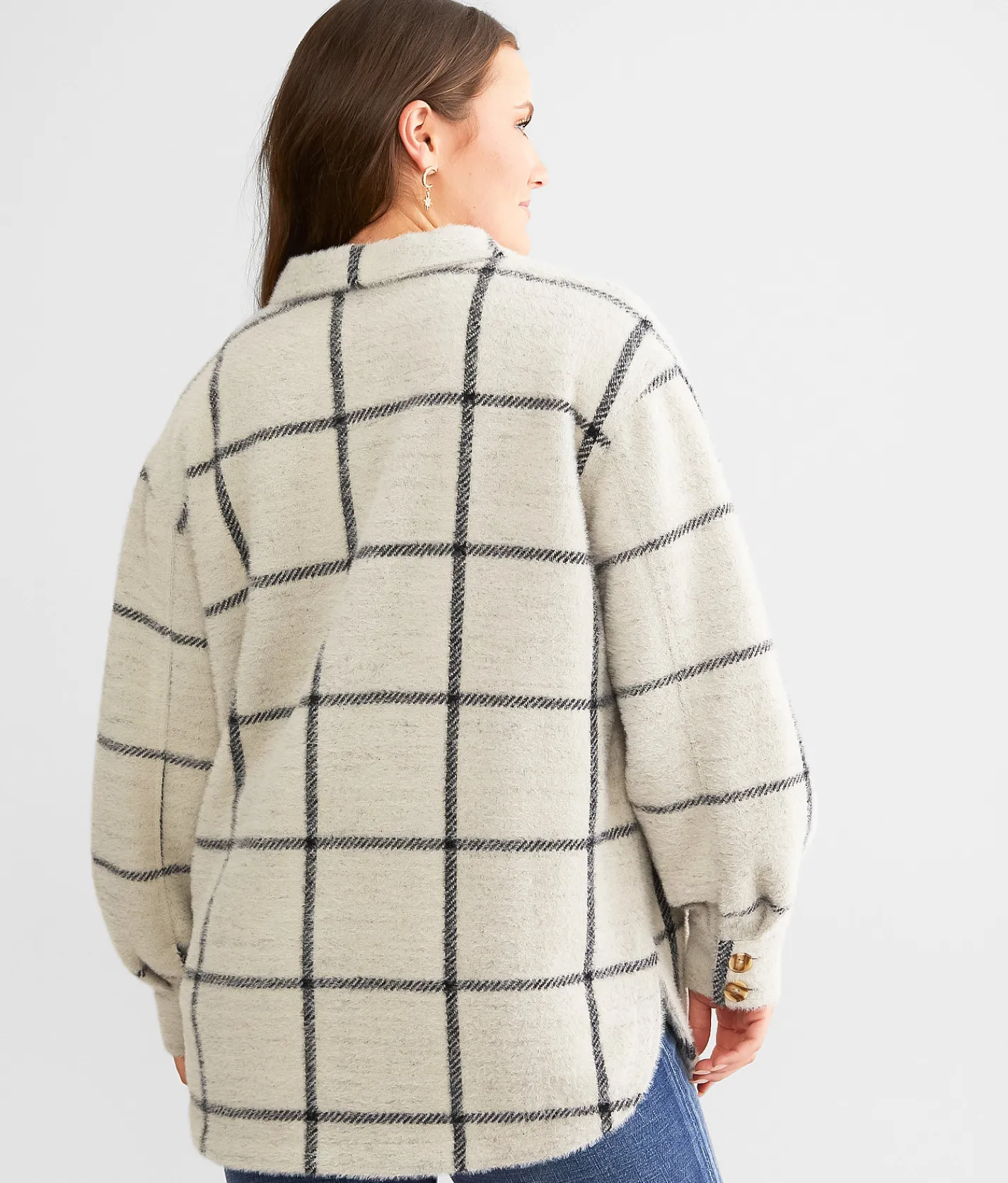Z Supply Eyelash Plaid Shacket Heather Taupe Clearance