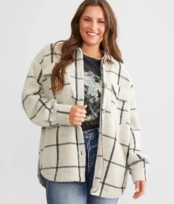Z Supply Eyelash Plaid Shacket Heather Taupe Clearance