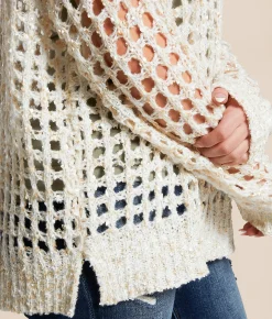 BKE Eyelash Pointelle Sweater Beige Hot
