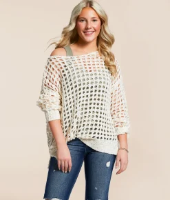 BKE Eyelash Pointelle Sweater Beige Hot