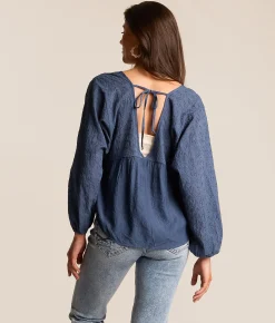 Daytrip Eyelet Crinkle Top Navy