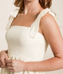 Willow & Root Eyelet Mini Dress Cream New