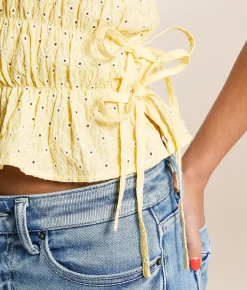 Lush Eyelet Side Tie Peplum Tank Top Yellow