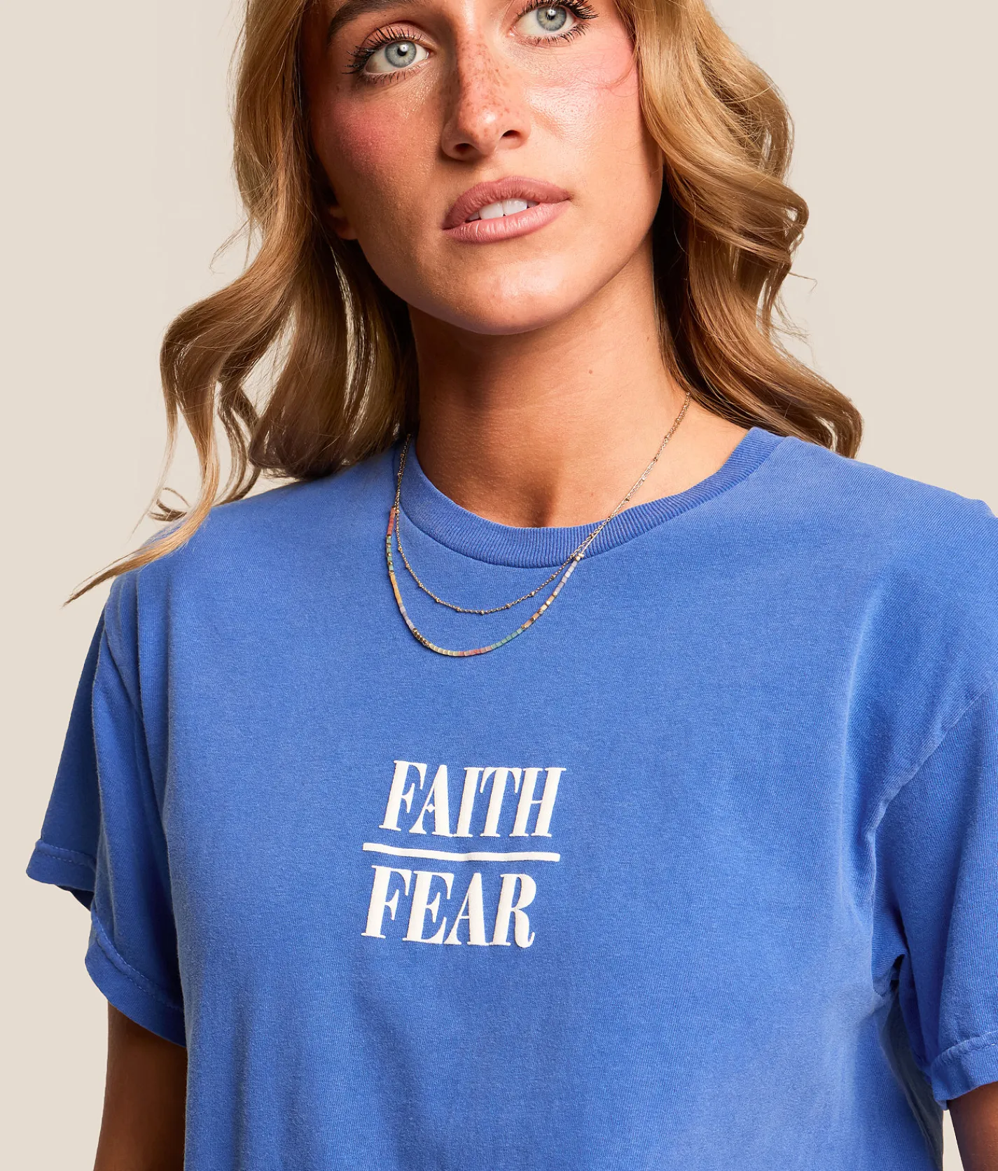 Tops | Modish Rebel Faith Over Fear T-Shirt Regatta Blue