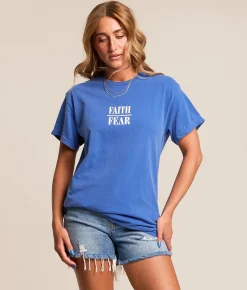 Tops | Modish Rebel Faith Over Fear T-Shirt Regatta Blue