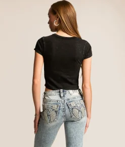 Tops | Affliction Fate Obscure Cropped T-Shirt Black Lava Wash