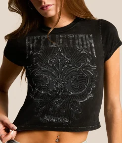 Tops | Affliction Fate Obscure Cropped T-Shirt Black Lava Wash
