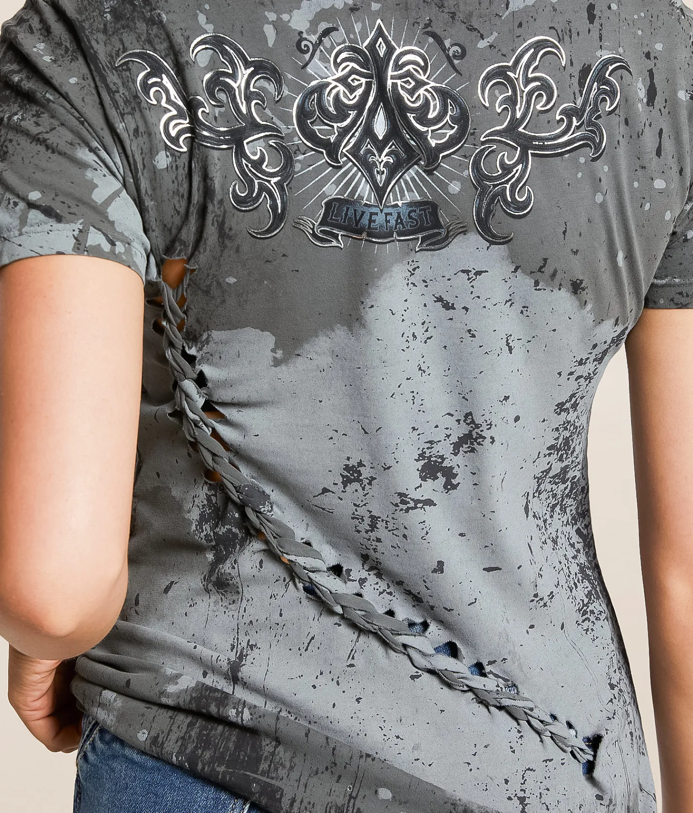 Affliction Fate Obscure T-Shirt Charcoal New