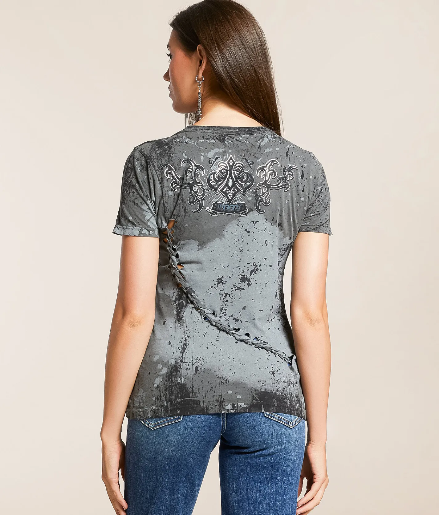 Affliction Fate Obscure T-Shirt Charcoal New