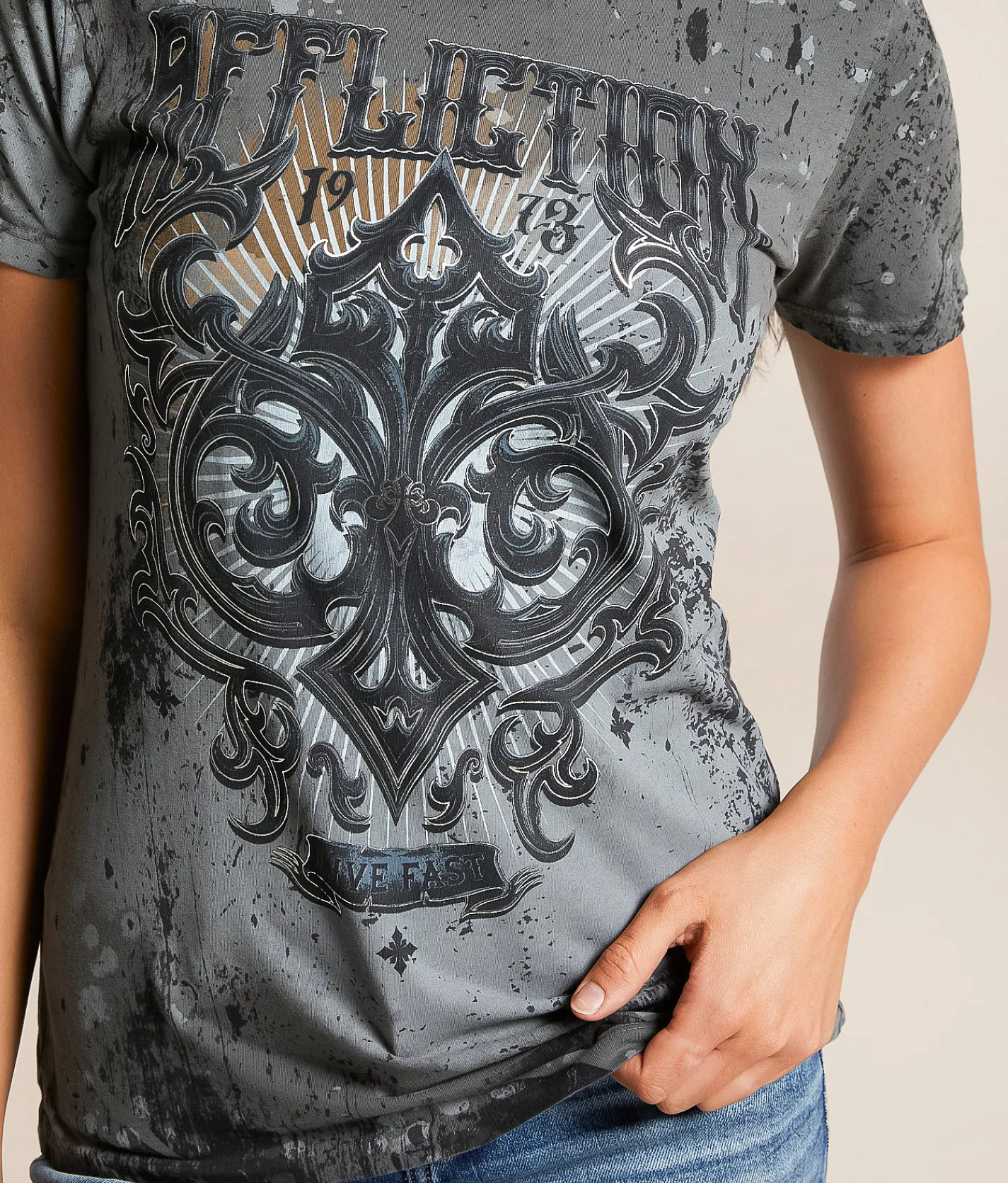 Affliction Fate Obscure T-Shirt Charcoal New