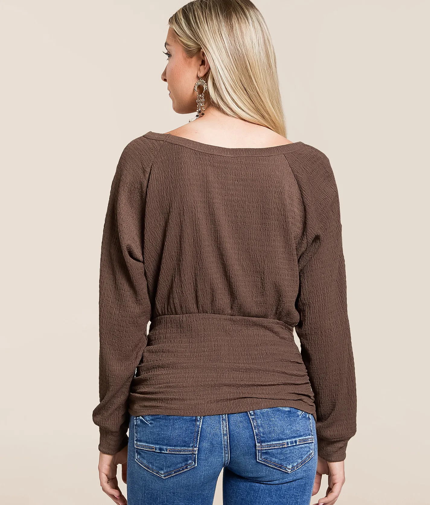 Tops | Daytrip Faux Button Banded Top Peppercorn