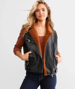 Coats & Jackets | BKE Faux Leather Asymmetrical Vest Black