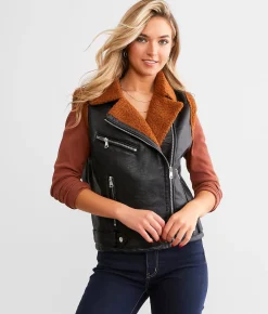 Coats & Jackets | BKE Faux Leather Asymmetrical Vest Black