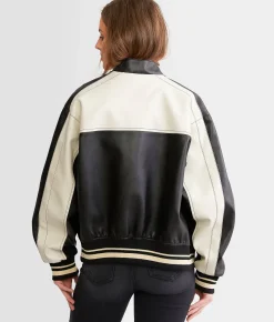 Blu Pepper Faux Leather Color Block Jacket Pink Sale