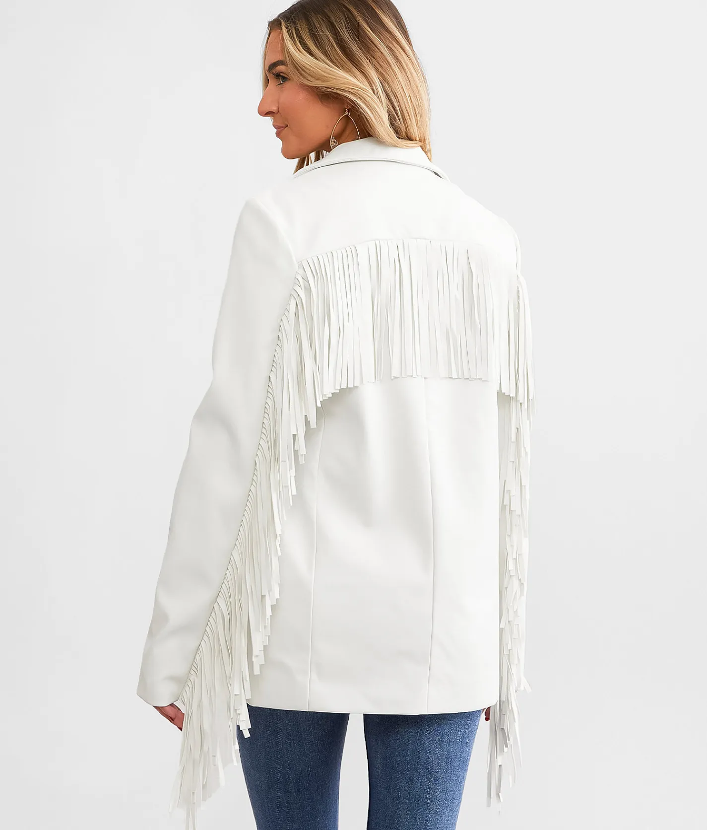 Coats & Jackets | Willow & Root Faux Leather Fringe Blazer Bone White