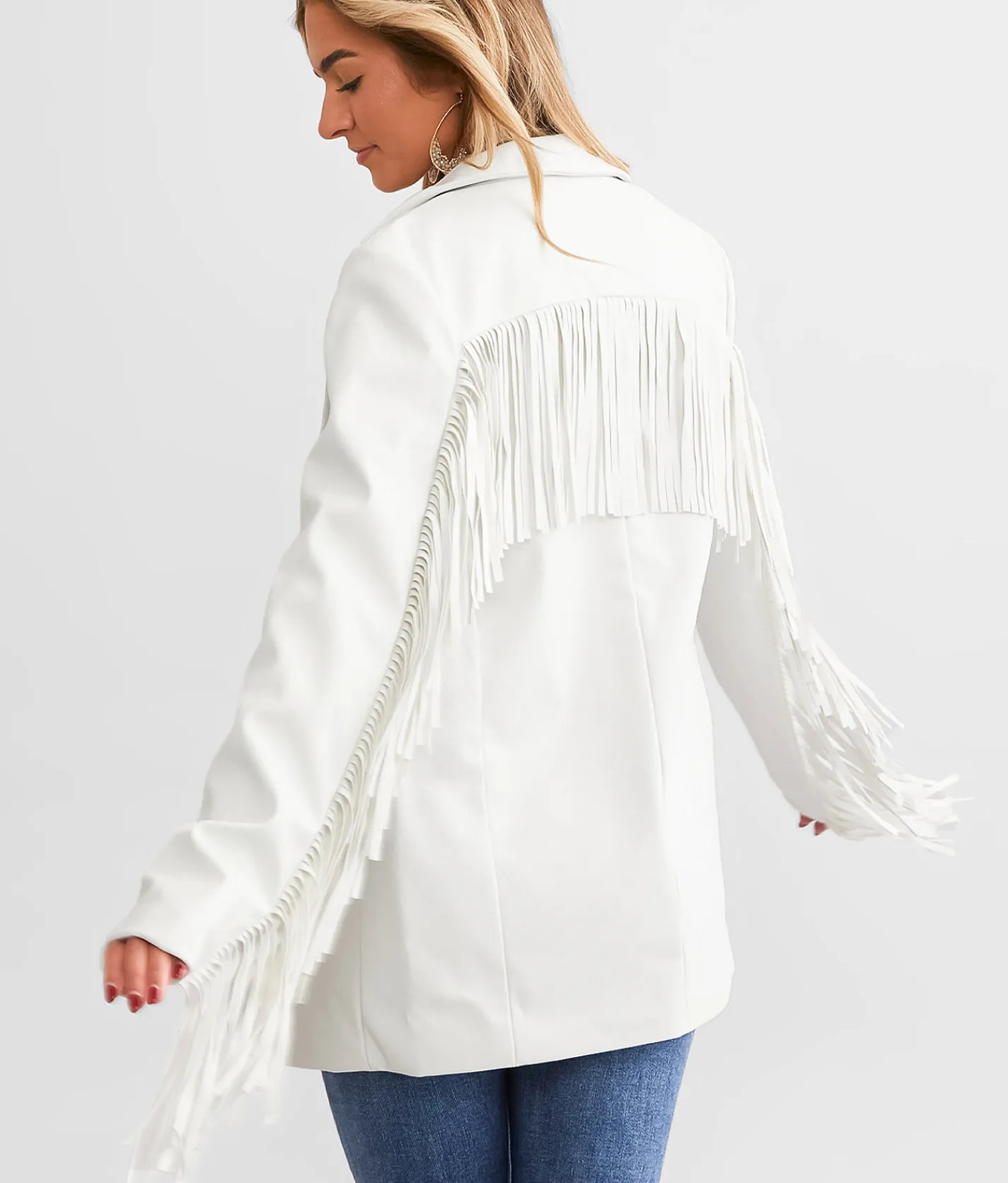 Coats & Jackets | Willow & Root Faux Leather Fringe Blazer Bone White