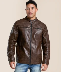 Tops|Coats & Jackets | Buckle Black Faux Leather Hooded Jacket Brown