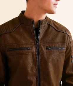 Coats & Jackets | Buckle Black Faux Leather Hooded Jacket Brown