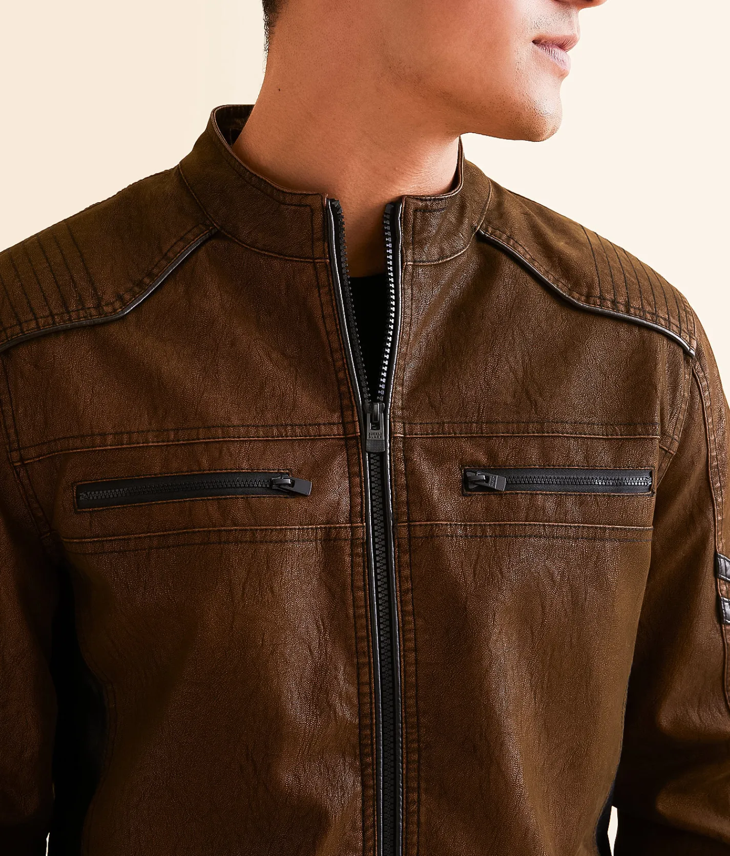 Coats & Jackets | Buckle Black Faux Leather Hooded Jacket Brown