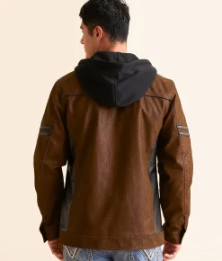 Coats & Jackets | Buckle Black Faux Leather Hooded Jacket Brown