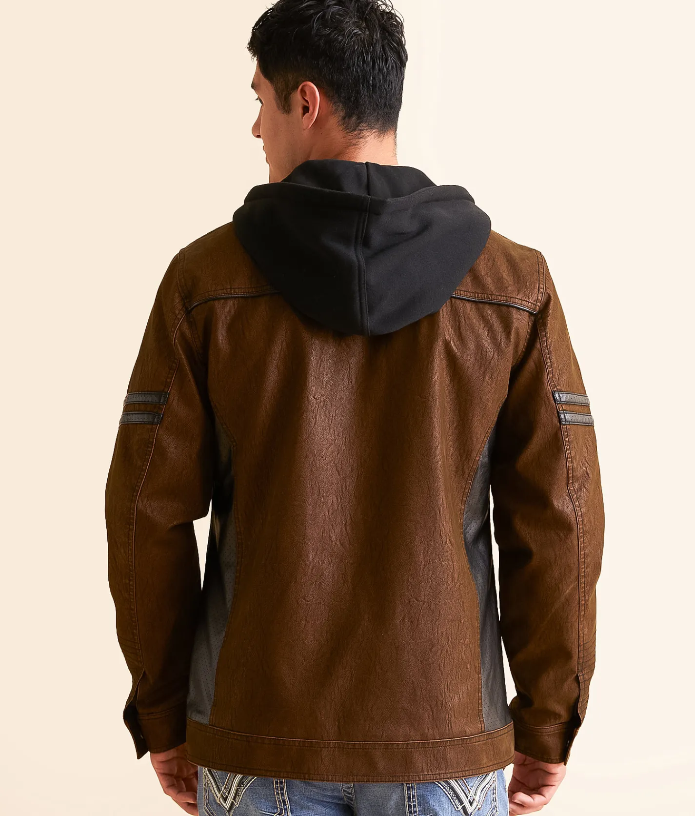 Coats & Jackets | Buckle Black Faux Leather Hooded Jacket Brown