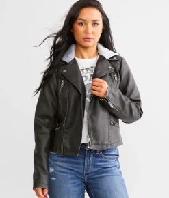 Coats & Jackets | BKE Faux Leather Hooded Jacket Black
