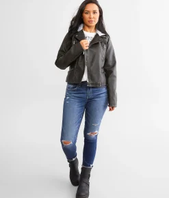 Coats & Jackets | BKE Faux Leather Hooded Jacket Black