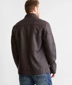 Buckle Black Faux Leather Jacket Burnett Brown