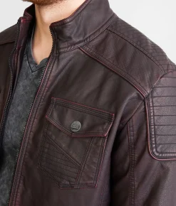 Buckle Black Faux Leather Jacket Burnett Brown