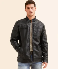 Buckle Black Faux Leather Jacket Black New
