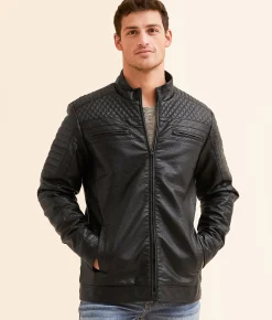 Buckle Black Faux Leather Jacket Black New