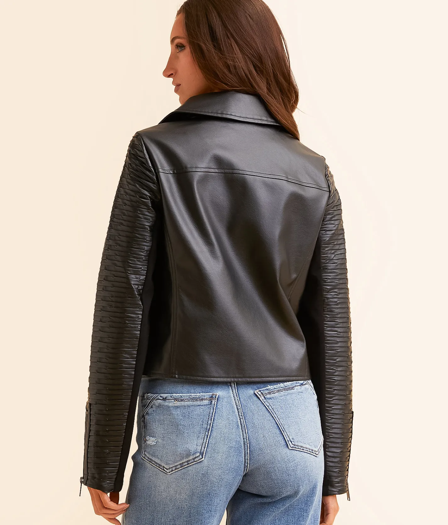 Tops|Coats & Jackets | Open SZN Faux Leather Moto Cropped Jacket Black