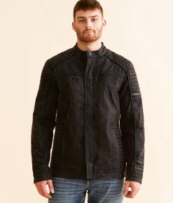 Buckle Black Faux Leather Moto Jacket Deep Burgundy Sale