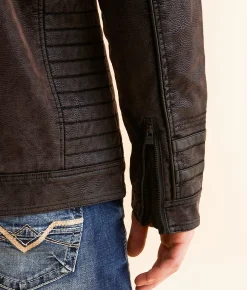 Buckle Black Faux Leather Moto Jacket Deep Burgundy Sale