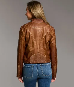 Tops|Coats & Jackets | BKE Faux Leather Moto Jacket Tobacco