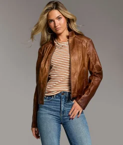 Tops|Coats & Jackets | BKE Faux Leather Moto Jacket Tobacco