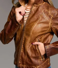 Tops|Coats & Jackets | BKE Faux Leather Moto Jacket Tobacco
