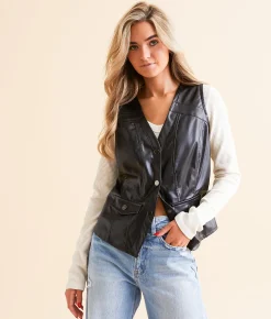 Tops|Coats & Jackets | Willow & Root Faux Leather Vest Black