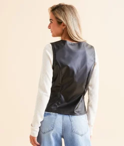 Tops|Coats & Jackets | Willow & Root Faux Leather Vest Black