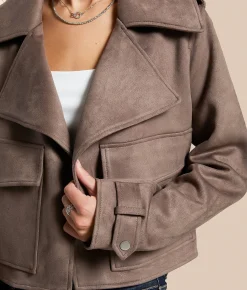 Open SZN Faux Suede Cropped Jacket Peppercorn Hot