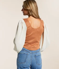 Tops | Willow & Root Faux Suede Cropped Top Brown