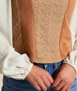 Tops | Willow & Root Faux Suede Cropped Top Brown