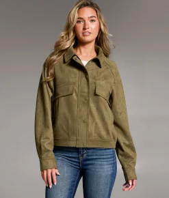 BKE Faux Suede Jacket Olive Hot