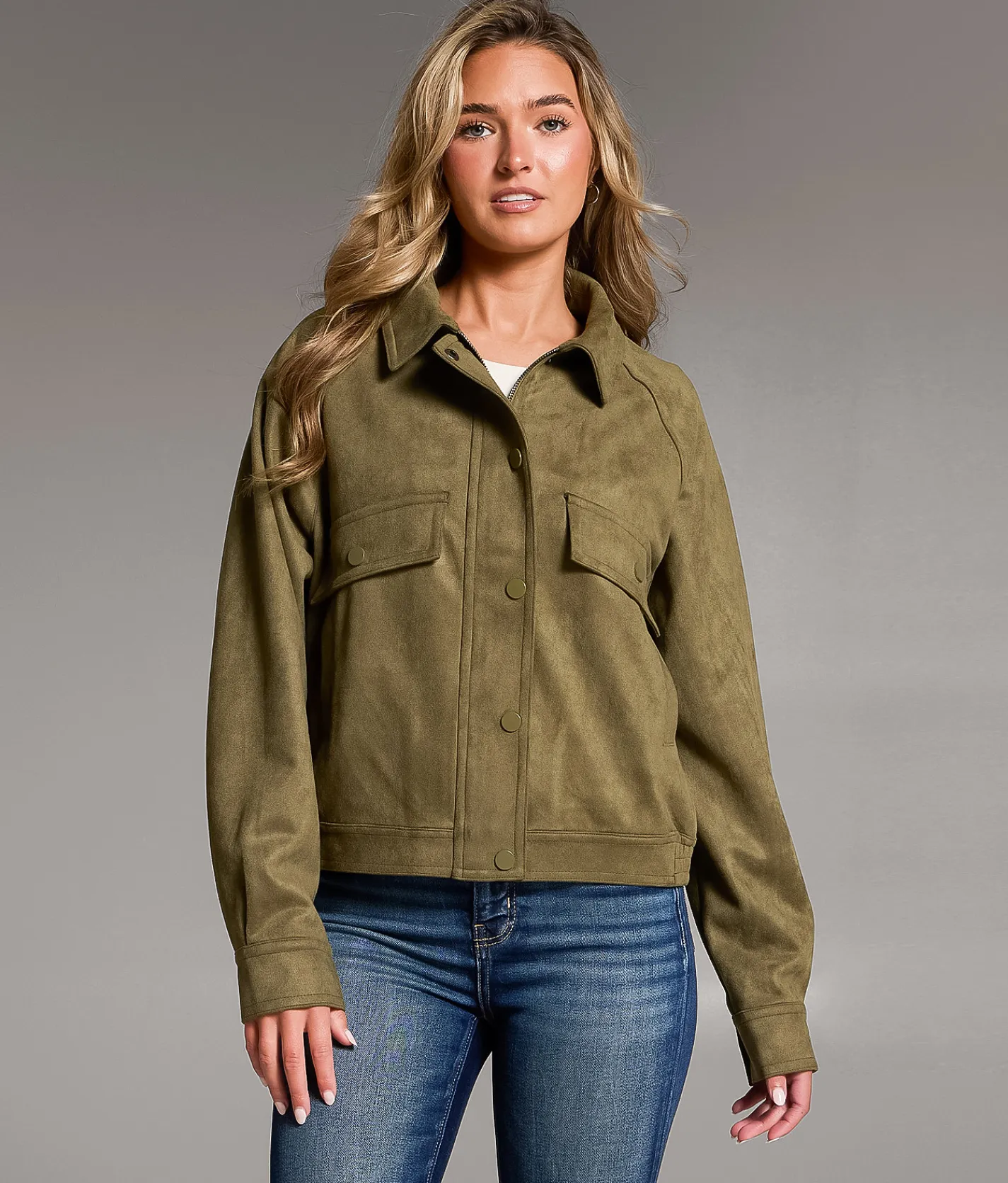 BKE Faux Suede Jacket Olive Hot