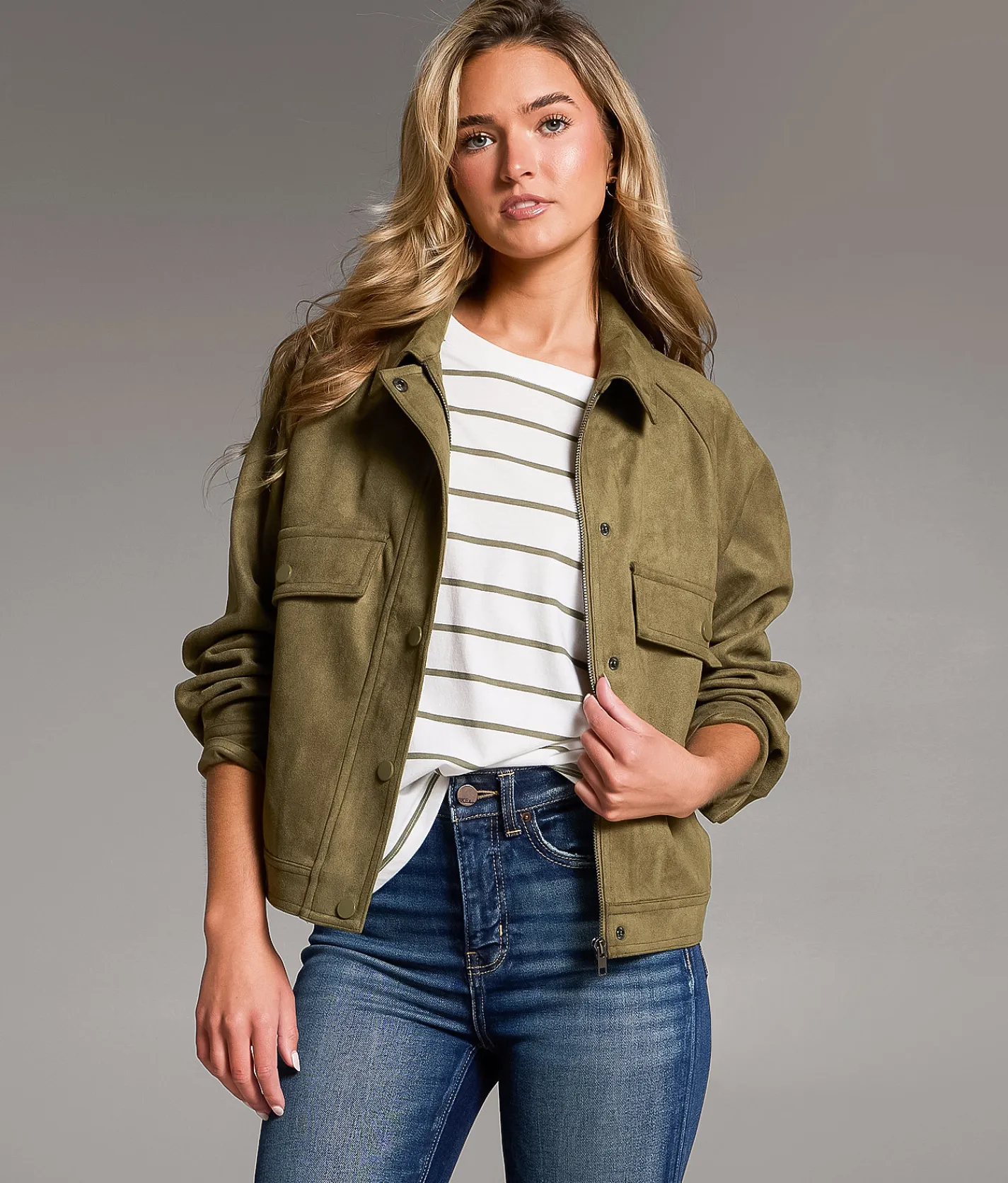 BKE Faux Suede Jacket Olive Hot