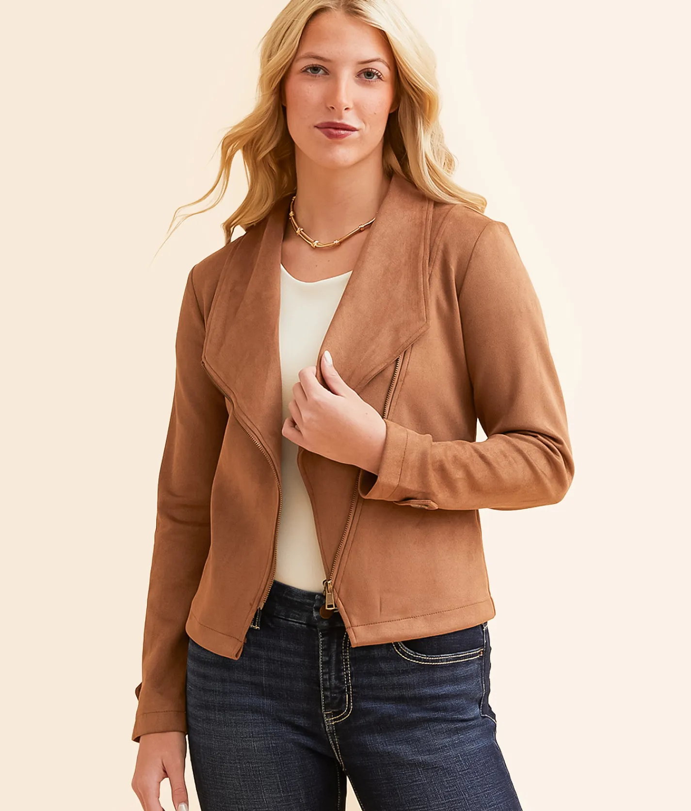 Tops|Coats & Jackets | Blu Pepper Faux Suede Jacket Camel