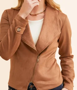 Tops|Coats & Jackets | Blu Pepper Faux Suede Jacket Camel