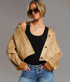 BKE Faux Suede Jacket Tan Clearance