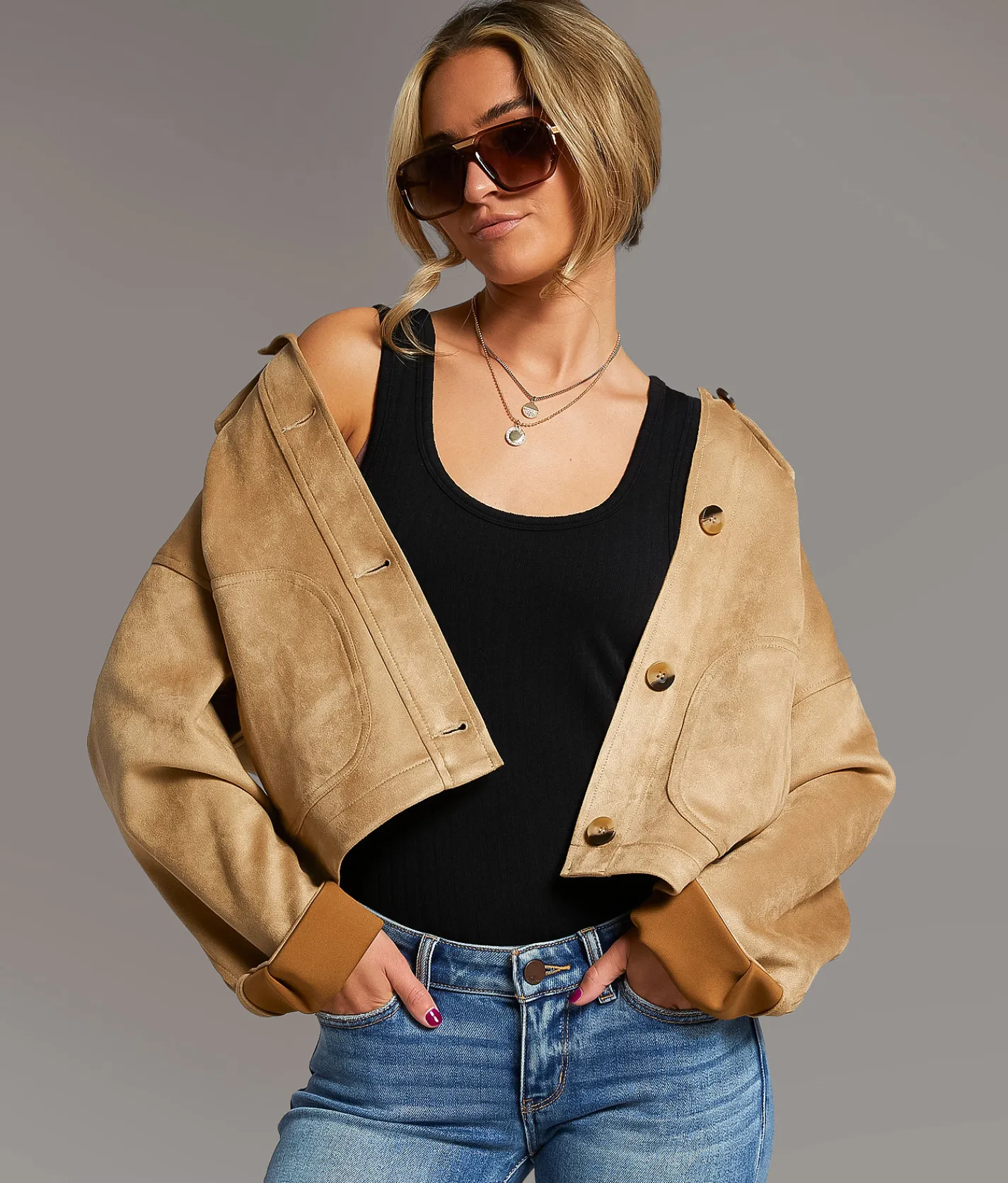 BKE Faux Suede Jacket Tan Clearance